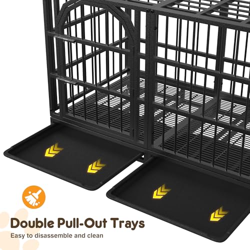 48 Inch Heavy Duty Dog Crate Indestructible Dog Kennel Large Indoor Escape Proof Big Cage for High Anxiety Large Dogs with Wheels, Locks and Removable Trays
