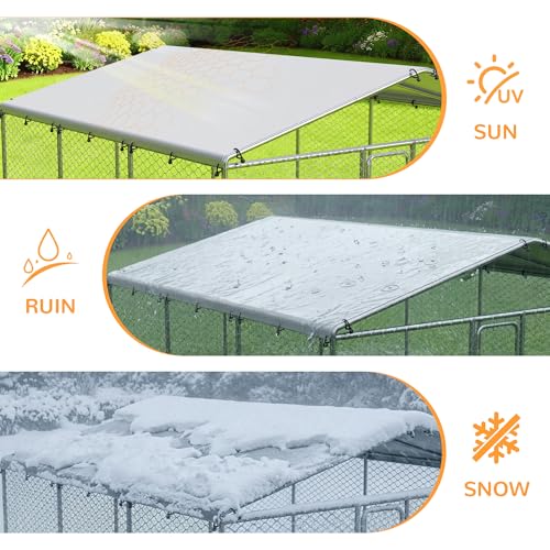 7.8x7.8 FT Extra Large & Heavy Duty Dog Kennel Run - Outdoor Metal Enclosure with Lockable Door and Waterproof Cover for Big Dogs