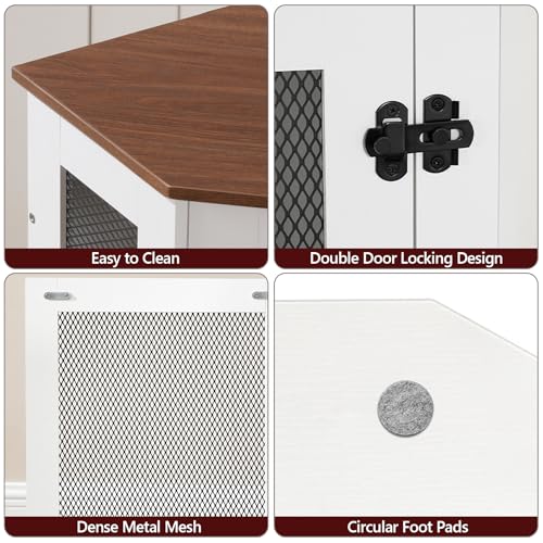 MAHANCRIS Corner Dog Crate Furniture, Wooden Dog Kennel End Table, Decorative Pet Crate Indoor Use, Furniture Style Dog House for Small Medium Dog, Dog Cage TV Stand, White and Walnut DCBA0801