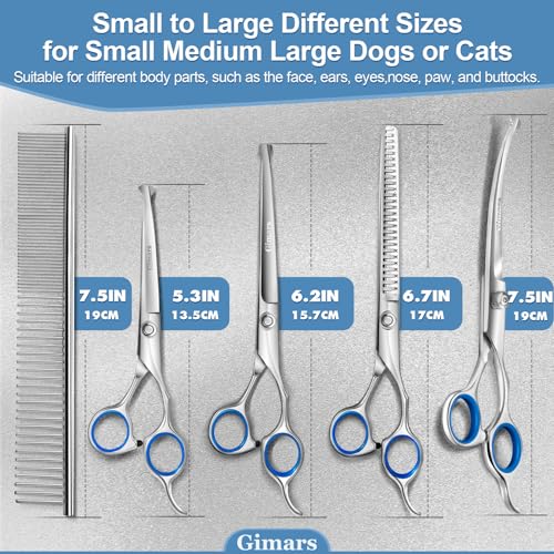 Gimars Titanium Coated Professional 6 in 1 4CR Stainless Steel Dog Grooming Scissors with Safety Round Tip, Heavy Duty Pet Grooming Scissor for Dogs, Cats and Other Animals