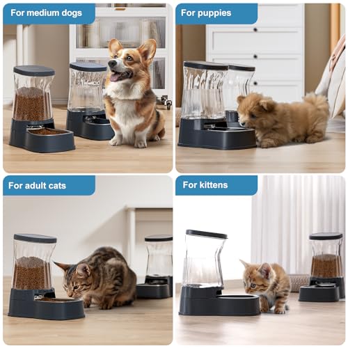 Gardner Pet Automatic Dog Water Dispenser Gravity Stainless Steel Waterer & Food Feeder Set, 100% BPA Free Large Capacity Feeding Bowls for Medium & Large-Sized Dogs Cats Other Pets -(1 Gallon x2)