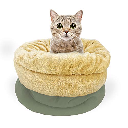 GOOPAWS 4 in 1 Self Warming Burrow Cat Bed, Pet Hideway Sleeping Cuddle Cave (Sage Green)