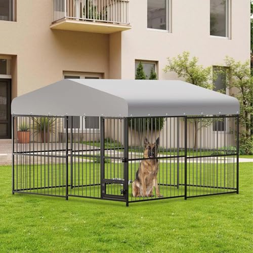 Outdoor Dog Kennel, 10x10x6 FT Dog Kennel Outside with Lock, Dog Enclosures for Large Dogs with UV-Resistant Waterproof Cover for Outside