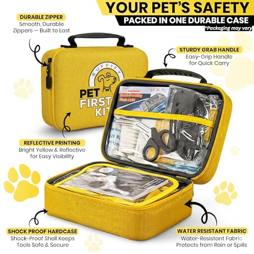 Ruffify Dog and Cat First Aid Kit – Vet Approved, 74 Essential Items Pet Emergency Kit Accessories for Car, Travel, Hunting, Hiking & Camping Gear with Mini Pouch for Home, Office & Outdoor Adventures
