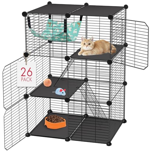 VISCOO Cat Cage(for Kitten), 3-Tier DIY Catio Cat Enclosures, 24" x 16" x 36" Cat Playpen Indoor & Outdoor with Hammock, Detachable Metal Wire Cats Crate, Exercise Place for Squirrel, Ferret