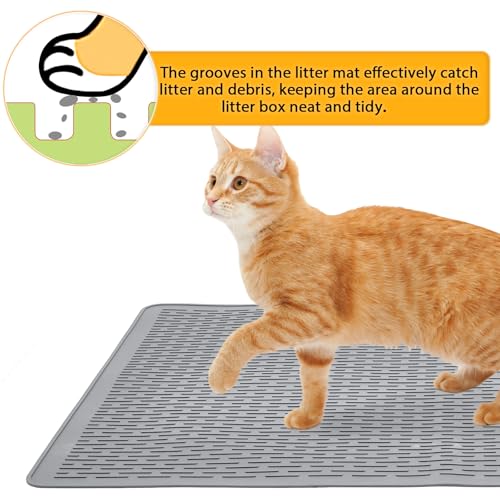 Colewin Large Cat Litter Mat 39x27 Inch XL, Waterproof Litter Box Mat with Raised Edges & Textured Surface, Rubber Litter Catcher Mat Washable, Easy Clean Kitty Litter Mat for Multiple Cats