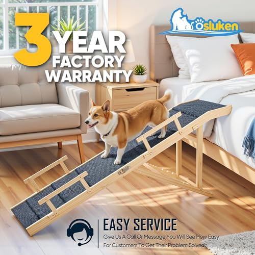 Dog Ramp for Bed with Rails, 64" Long Foldable Pet Ramp for Small Large Dogs, Dog Ramps for High Beds with Safety Side Railng, 6 Adjustable Heights 24" to 30" Up to 220LBS (Gray, 64" X 17inch)