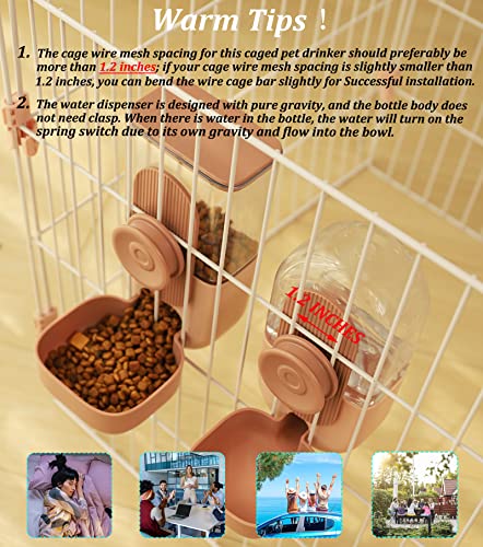 Kenond 35oz Hanging Automatic Pet Food Water Dispenser, Auto Gravity Pet Feeder and Waterer Set, Cage Cat Food Bowl Dog Feeding Station for Puppy and Kitten Rabbit Chinchilla Hedgehog Ferret (Pink)