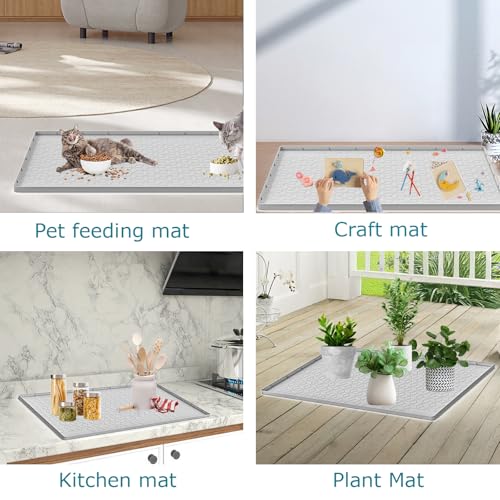 Jacooxi Cat Litter Mat for Litter Box, Silicone Large Cat Litter Trapping Mat - 34x22 in, Waterproof & Non-Slip, Durable & Easy Clean, Light Gray