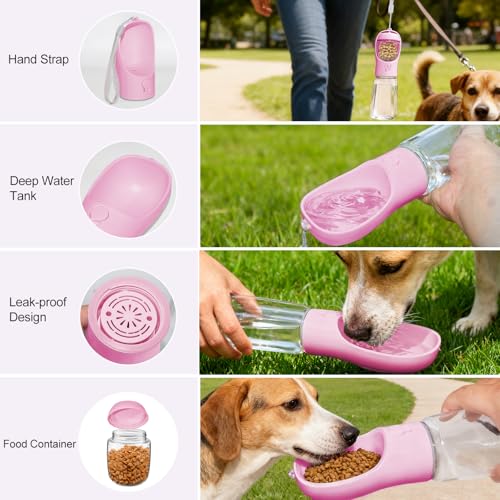 Dog Water Bottle, Portable Water Bottle with Food Container for Dogs Cat Pet Hiking Walking Travel Camping, Leak-Proof Dog Water Bowl Dispenser with Feeder Function Puppy Essentials