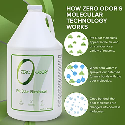 Zero Odor Pet Odor Eliminator, Air and Surface Odor Remover for Carpet, Furniture, and Pet Beds, Refill, 128 oz