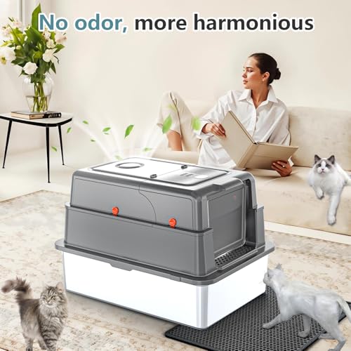 XXXL Extra Large Stainless Steel Litter Box with Lid, 28" L x 20.5" W x 17" H Covered Stainless Steel Litter Box, Suitable for Large Cats and Multiple Cats, Non-Sticky, Anti-Leakage, Easy to Clean