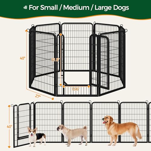 Yaheetech Dog Playpen, 40 Inch 8 Panels Heavy Duty Metal Pet Fence for Indoor Puppy Exercise Pen for RV Camping/Yard/Garden, Black