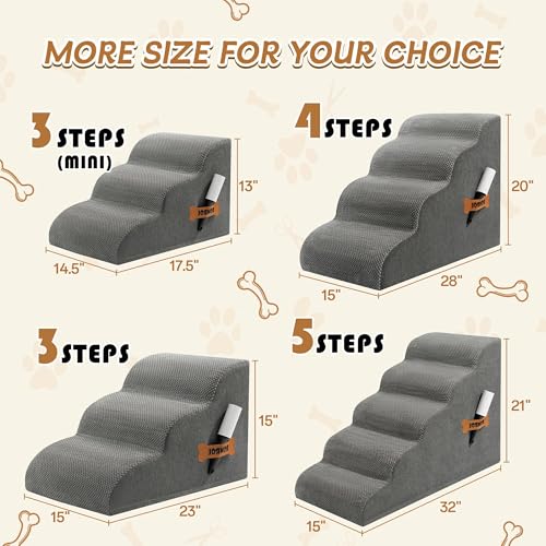 Romrol Dog Stairs Ramp for High Bed, 33D Pet Stairs Steps 15.7” H with Durable Non-Slip Waterproof Fabric Cover, Dog Slope Stairs to Bed for Small Dogs and Cats or Pets Joints, 3-Steps