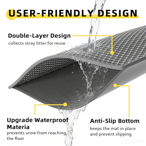Kaxionage Cat Litter Mat, 30"X24" Large Double Layer Litter Trapping Mat, Waterproof/Urineproof, Easy to Clean Kitty Litter Mats for Floor, Scatter Control (Grey-1Pack)