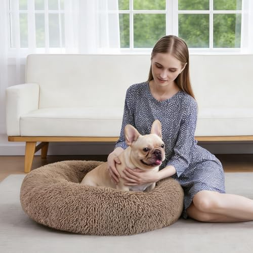 MIXJOY Orthopedic Dog Bed Comfortable Donut Cuddler Round Pet Beds Ultra Soft Washable Dog and Cat Cushion (20''/23''/30'') (23'', Brown)
