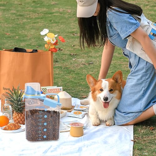 P-ZOONPE Dog Food Storage Container 3-5lbs, Dog Food Container with Airtight Pour Spout, Cat Food Storage Container with Measuring Cups, Portable Pet Food Container for Dogs, Cats, Birds（Blue）