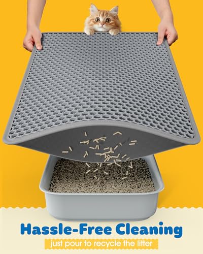 Cat Litter Mat - 23.2'' x 14.6'' Small Litter Trapping Mat, Easy to Clean Litter Box Mat, Waterproof, Urine-Proof, Non-Slip, Cat Toilet Training Systems Accessories, Grey