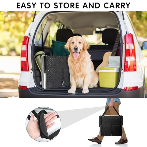 DGSL Dog Ramp for Car, 4-Step Folding Dog Stairs, Aluminum, Black, Supports Up to 250 Lbs