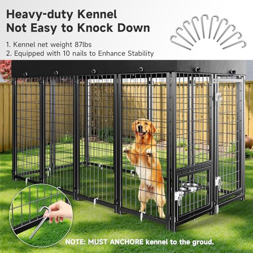 Guiferland Dog Kennel Outdoor, Weatherproof Outside Dog Kennel with Roof & Swivel Feeders and Removable Dog Door, Heavy Duty Outdoor Kennels Dog Enclosure Run for Medium Large Dogs (8'L x 4'W x 6'H)