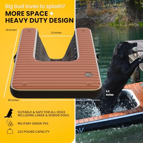 DOK Dog-DOK Inflatable Dock Platform: Safe & Easy Water Access for Dogs Up to 250 lbs; Floating Non-Slip EVA Foam with Dog Boat Ramp for Pool, Dock, & Lake | Military Grade & High Visibility