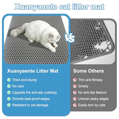 Xuanyaente Double Layer Honeycomb Ultra Soft Cat Litter Mat - 23.4" x 14.7", BPA-Free, Upgraded Non-Slip & Urine-Proof Bottom, Durable & Easy Clean, Gray Pack of 1