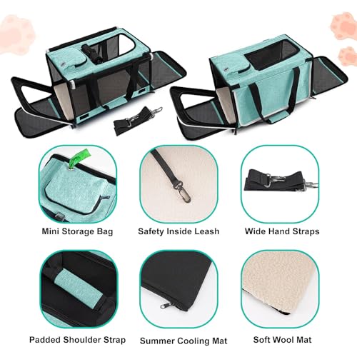 GAPZER Small Dog Carrier for Puppy Yorkshire Softshell Car Transport Chihuahua Carry Cage 18-inch Collapsible Doggie Vet Visit Crate Easy Load Roomy Pet Carrier Bag Kennel Dog Essentials Teal