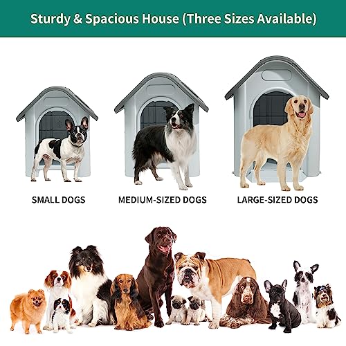 YITAHOME 34.3'' Dog House, Weather Resistant Dog Bed House with Adjustable Skylight and Elevated Base, Outdoor Indoor Pet House for Small, Medium Dogs (34.3''L*28.3''W*29.5''H)