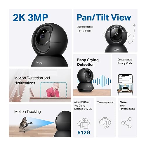 Tapo 2K Indoor Pan/Tilt Wired Security Camera - Works as a Baby Monitor & Pet Camera, Motion Detection, 2-Way Audio, Siren, Night Vision, No-Subscription Local Storage or Optional Cloud, C211 (2-Pack)