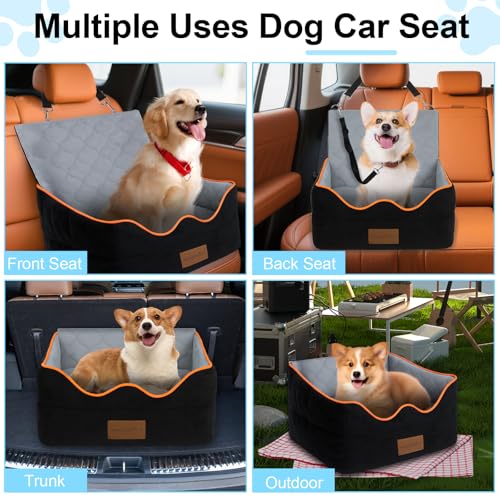 wagnation Dog Car Seat for Small/Medium Dogs Under 35lbs, Pet Booster Seat with 4In Memory Foam Cushion, Fully Detachable and Washable, Travel Dog Carseat with Storage Pocket and Safety Belt