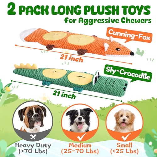 XIUGOAL Dog Toys for Aggressive Chewers, 2 Pack No Stuffing Dog Toys for Boredom and Teething, Squeaky Chew Toy for Small, Medium Breed to Keep Them Busy