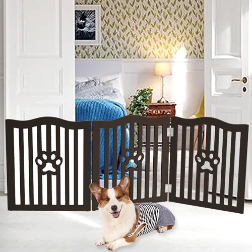 Trimate, Pet Gate, Wooden Free Standing Dog Gate for Small Dogs and Cats. Great Folding Fence for Doorways, Halls, Stairs. Espresso