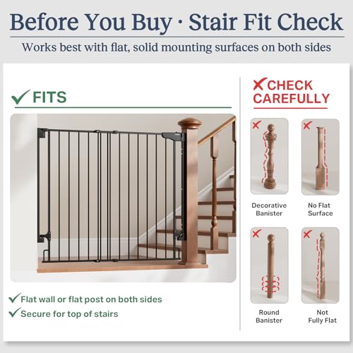 Cumbor 34" Extra Tall No Bottom Bar Baby Gate for Stairs, Hardware Mounted Dog Gate Indoor for Larger Pets, Expandable 29.2-43" Safety Gate for Doorways, Wide Walk Thru Door for Easy Access (Black)