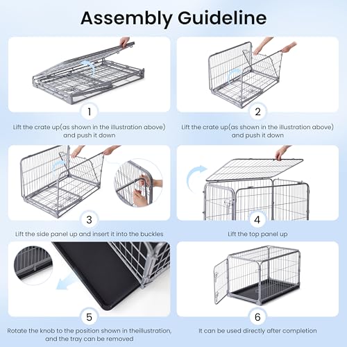 ZOMISIA Collapsible Dog Crate for Medium Dogs - 36 inch Escape Proof Metal Dog Kennel with Double Door, Easy Assembly Foldable Dog Cage with Removable Tray, Indoor Outdoor Use, Silver Gray