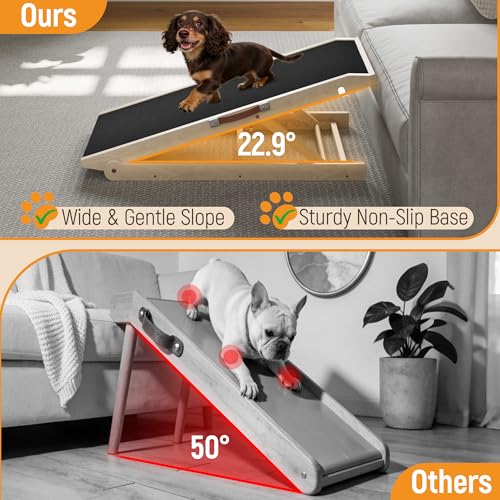 40" Dog Ramp for Couch & Low Bed – Extra Wide 16” Non-Slip Walking Surface, Load 200 lbs, Adjustable Pet Ramp with 4" Top Platform for Small Senior Dogs Dachshund Corgi – Dog Stairs Alternative