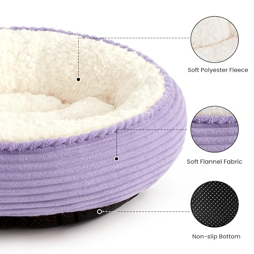 Love's cabin Round Donut Cat and Dog Cushion Bed, 20in Pet Bed for Cats or Small Dogs, Anti-Slip & Water-Resistant Bottom, Soft Durable Fabric Pet beds, Washable Luxury Cat Dog Bed Lavender Stripe