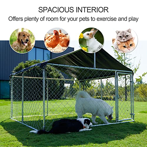 Petony 78"x 78" Outdoor Dog Enclosure Heavy Duty Dog Kennel House Mesh Dog Big Cage Pet Kennel Steel Fence with Secure Lock