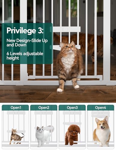 Babelio 29-48" Extra Wide Baby Gate with Cat Door, Auto Close Metal Pet Door for Stairs, Doorways, House, Pressure/Hardware Mounted, Easy Walk Thru, White