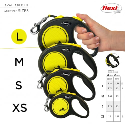 FLEXI New Neon Tape Retractable Dog Leashes for Large Dogs Upto 110 lbs. – 16 ft., Neon Yellow/Black | Tangle Free Pet Walking Leash with One-Handed Brake, Pause, Lock|German Quality Product