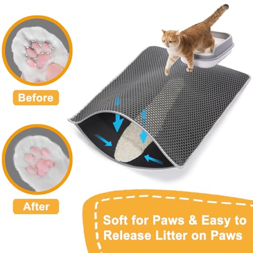 Cat Litter Mat Litter Trapping Mat,Cat Litter Box Mat for Floor 32"x22", 2 Layer Llitterbox Mats for Pet kitty,Litter Rug Catcher,Waterproof Urine Proof, Clean Easily, Collapsable, Medium