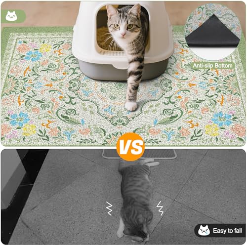 Glittme Cat Litter Mat with Non-Slip Bottom Litter Box Mat 33"X22" Litter Trapping Mat Easy to Clean Washable Cat Food Mat for Kitty,L