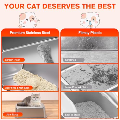 KITCATY 2PACK Stainless Steel Cat Litter Box, 20" L x 13.8" W x12 H Metal Kitty Litter Box with Lid, Never Absorbs Odors, Leak-Proof, Non-Sticky, Easy to Clean, with Scoop