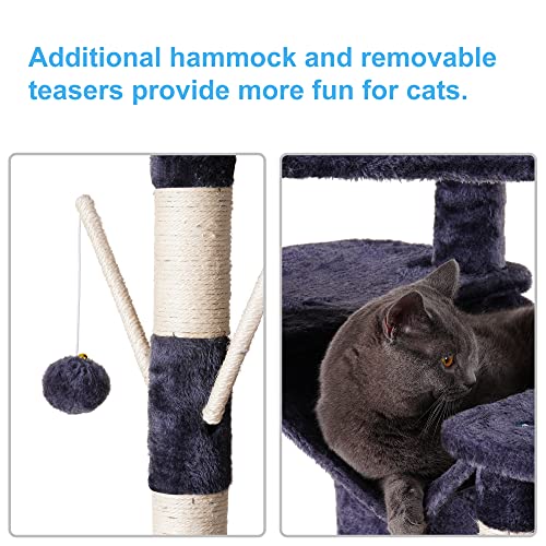 Hey-brother Cat Tree, 71 inches XL Large Cat Tower for Indoor Cats, Multi-Level Cat House with 3 Padded Perches, Big Scratcher, Cozy Basket, 2 Cat Condos and Scratching Posts, Smoky Gray MPJ034G