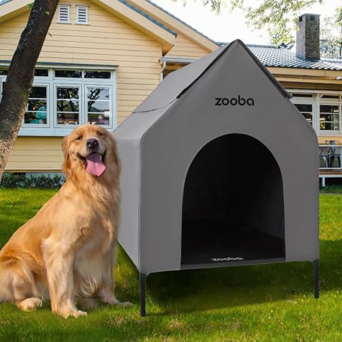Zooba 36" Large Dog House for Large Dog Indoor or Outside, Weatherproof 600D PVC Outdoor, Featuring Breathable 2x1 Textilene Elevated Dog Bed, Easy Clean (Grey)