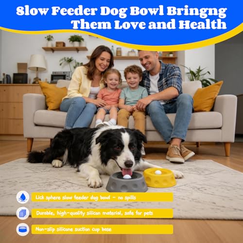 Dog Lick Bowl with Ball, Slow Feeder Lick Ball Bowl for Dogs, Dog Licking Bowl with Rolling Ball, Slow Feeder Ball Bowl to Slow Pet Eating, Rolling Ball Dog Bowl Give Pet More Time to Enjoy Eating
