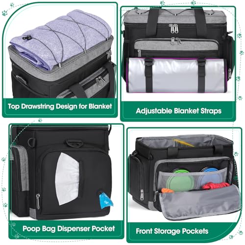 IGOLUMON Dog Travel Bag Large Pet Travel Bags Set for Supplies Weekend Travel Kit Tote Organizer Multi-Pockets Food Travel Bag with 2 Extra Large Food Containers, 2 Dog Bowls, 1 Feeding Mat