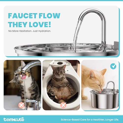Cat Water Fountain Stainless Steel - 108oz/3.2L Large Capacity Cat Fountain for Drinking, Ultra Quiet Metal Pet Water Fountain for Cats, Small Dogs, Multiple Pets