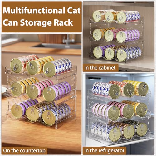 Flenpptly Cat Food Can Organizer, 2-Tier Cat Food Organizer, Transparent Can Organizer for Pantry, Canned Food Organizer Holds 30 (3oz) Cans, Pantry Can Organizer (2-Tier)