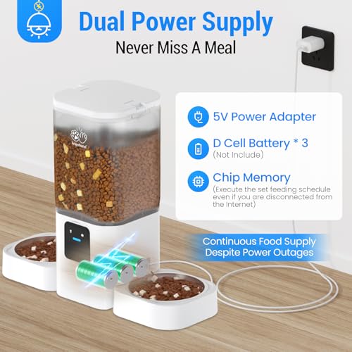 Frienhund Automatic Cat Feeders 2 Cat with Slow Feed: 7L Dual Automatic Dog Feeder with 5G WiFi, Double Auto cat Food Dispenser for Multiple Pets, Detachable for Easy Clean - 29 Cup (ACF190W-B)