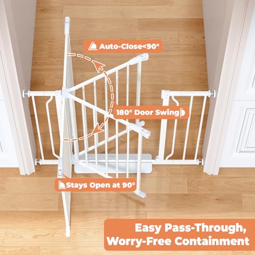 Cideny Baby Gate No Drilling, 29"-40" Auto Close Dog Gate Indoor for Doorways & Stairs, Pressure Mounted Adjustable Pet Gate, Easy Walk Through Child Gate for Children & Pets Stroller Friendly, White